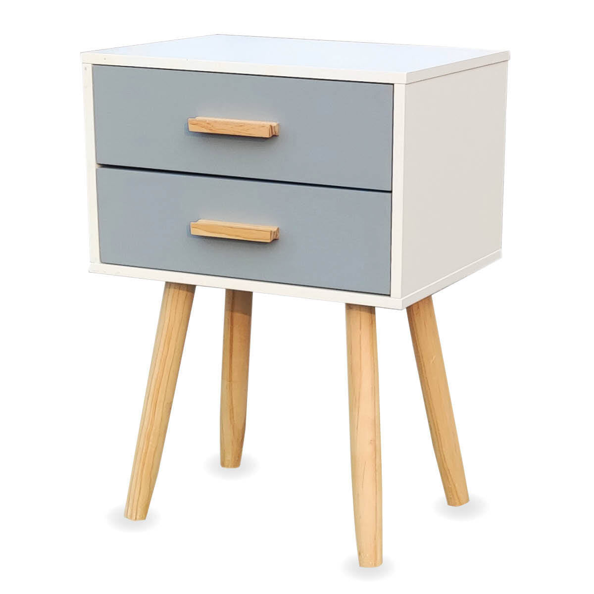Home Master 2 Drawer Side Table Sleek Modern & Stylish Neutral Design 61cm
