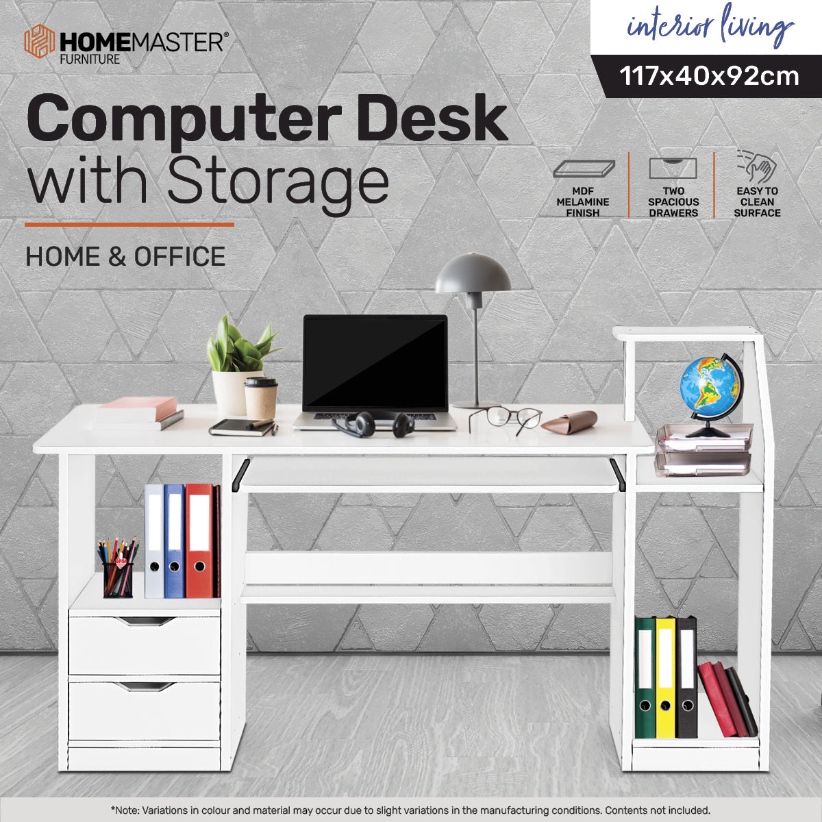 Home Master Computer/Work Desk Storage & Shelving Spacious Modern 117 x 92cm