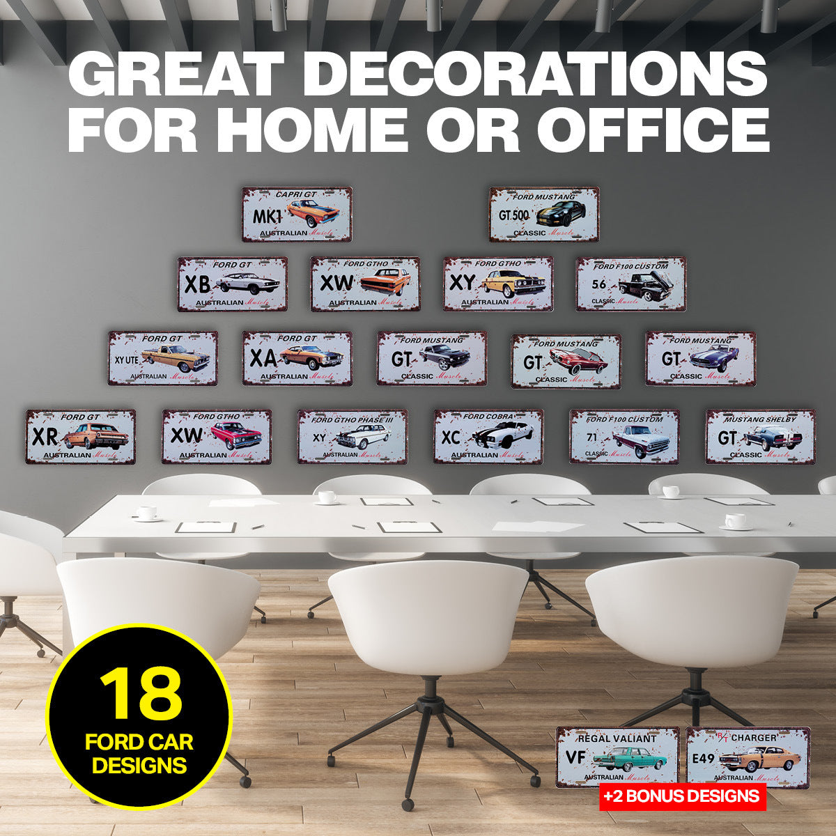 Handy Hardware 18PCE Vintage Aussie Muscle Car Plate Signs Ford 15cm x 30cm + 2 Bonus Plates