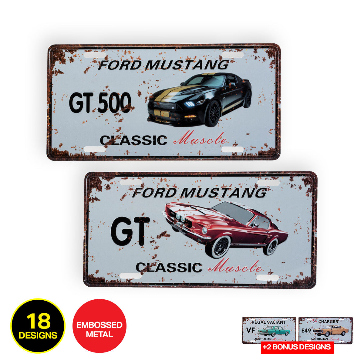 Handy Hardware 18PCE Vintage Aussie Muscle Car Plate Signs Ford 15cm x 30cm + 2 Bonus Plates