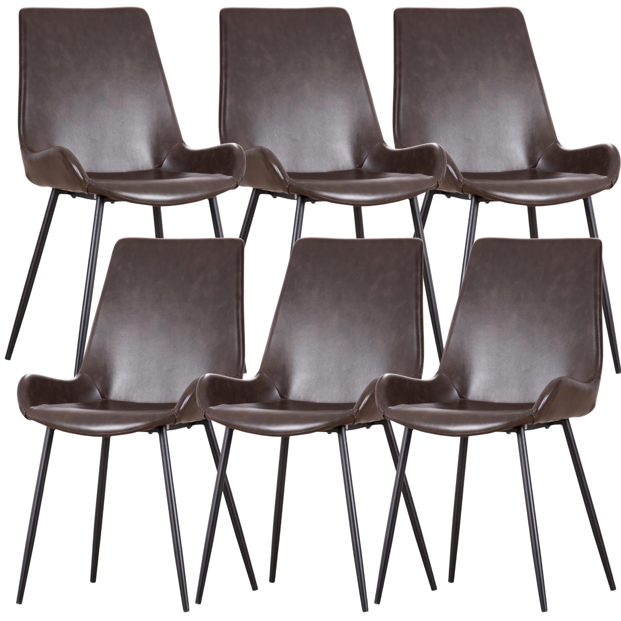 Brando Set of 6 PU Leather Upholstered Dining Chair Metal Leg - Brown