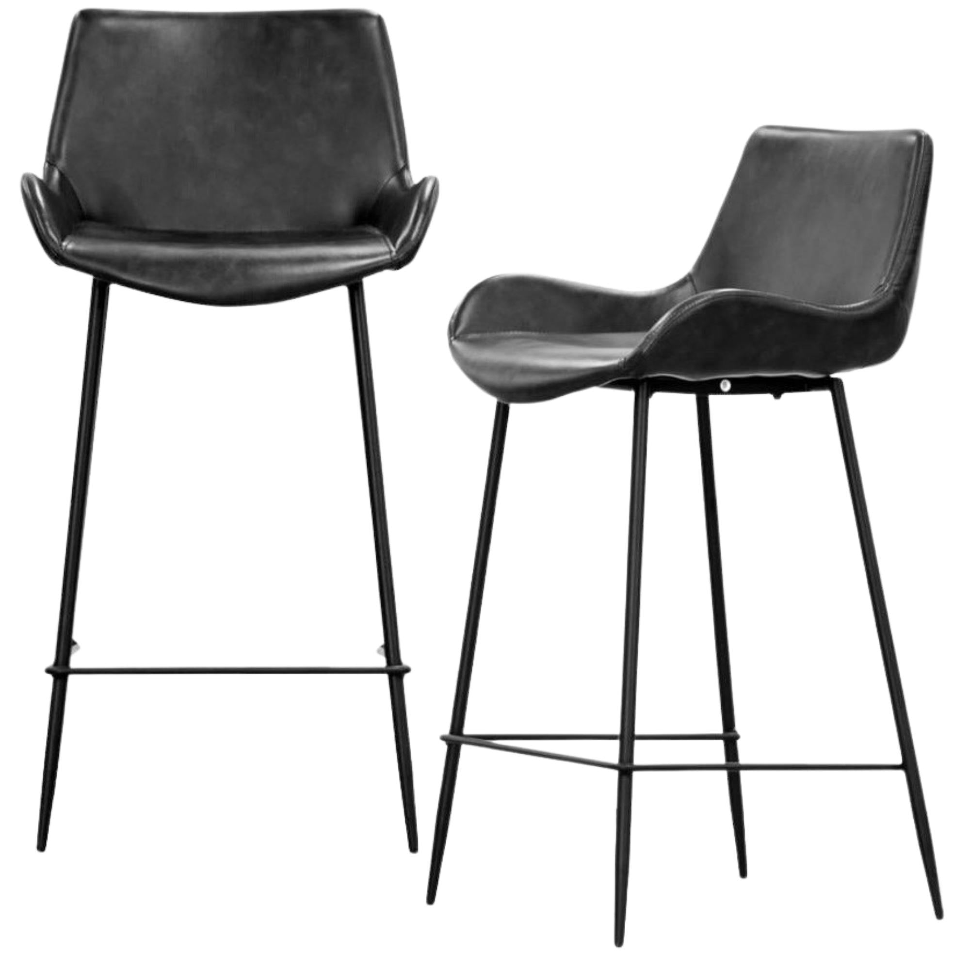 Brando Set of 2 PU Leather Upholstered Bar Chair Metal Leg Stool Vintage Grey
