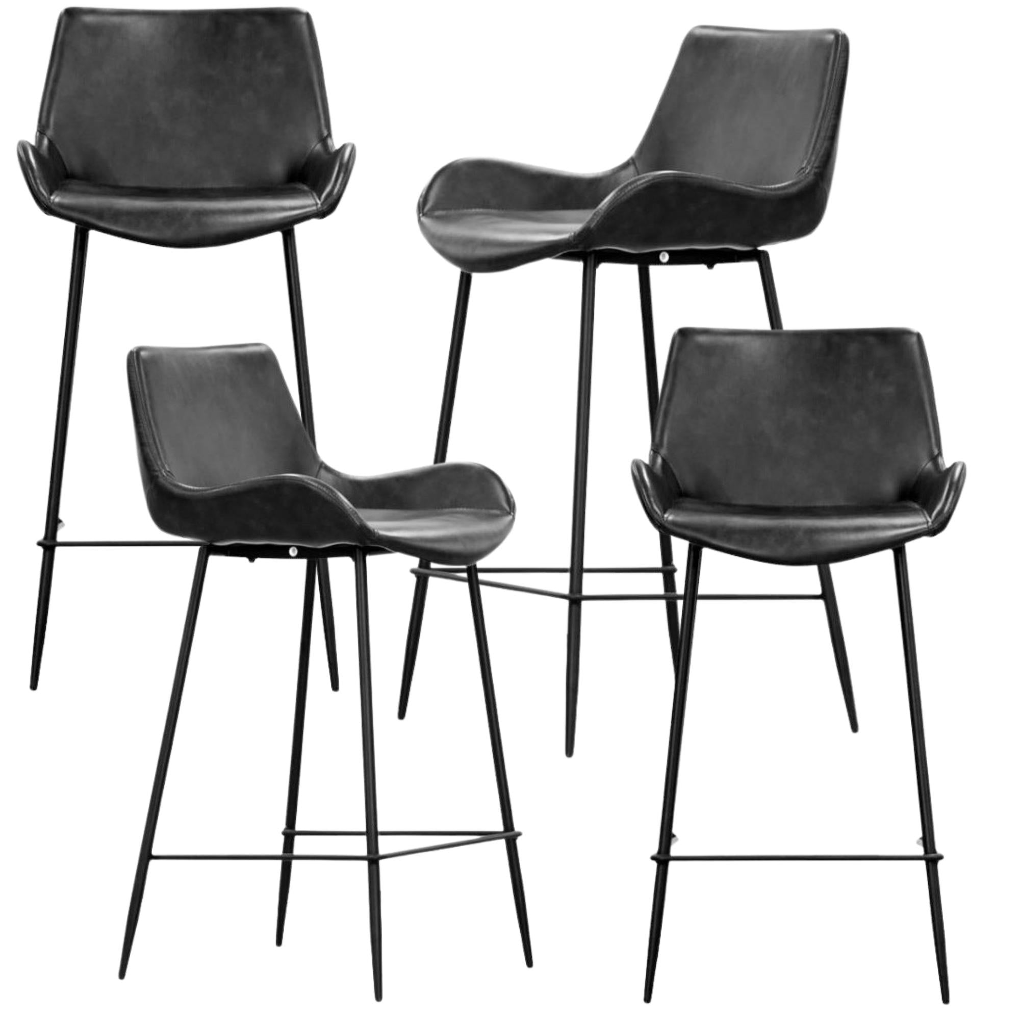 Brando Set of 4 PU Leather Upholstered Bar Chair Metal Leg Stool Vintage Grey