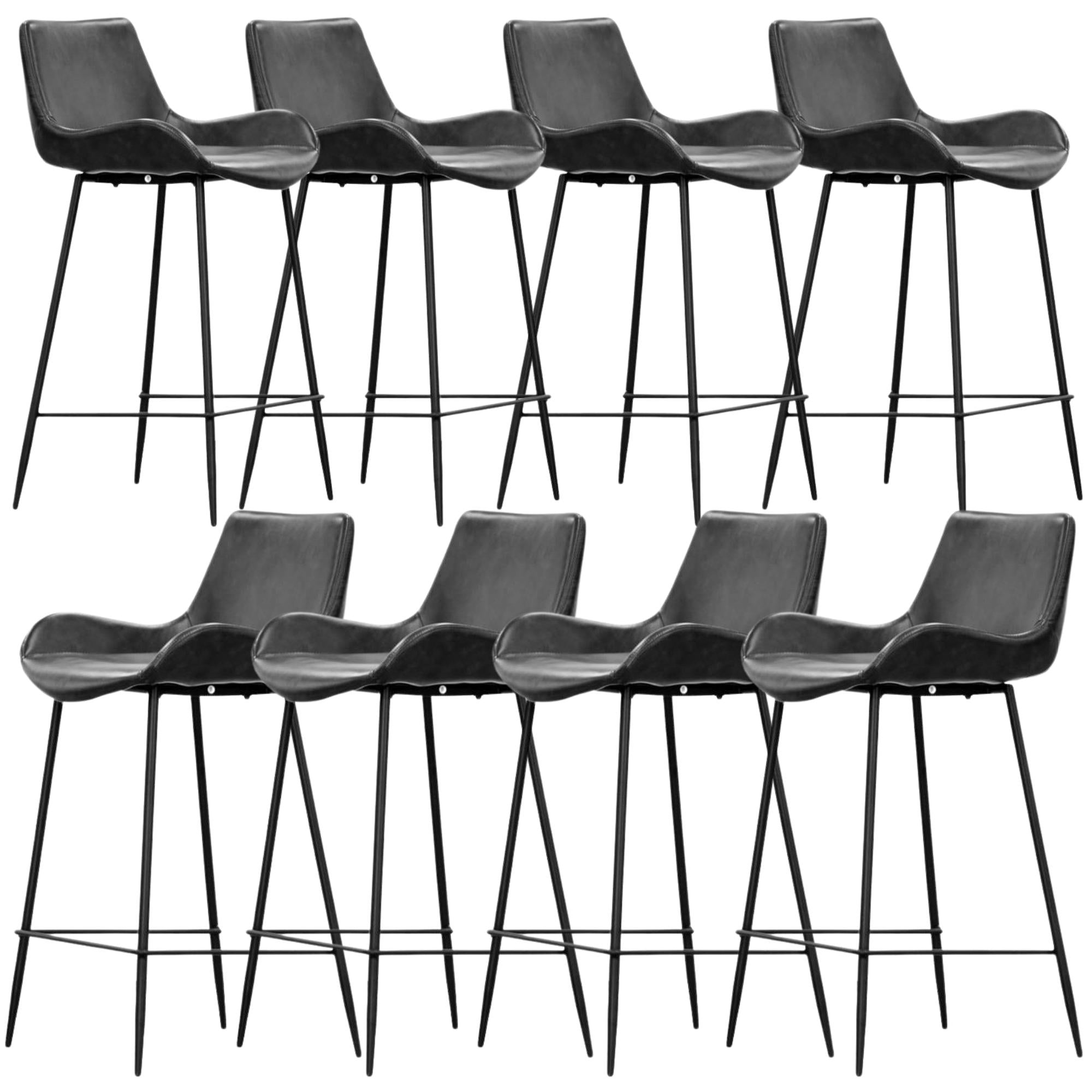 Brando Set of 8 PU Leather Upholstered Bar Chair Metal Leg Stool Vintage Grey