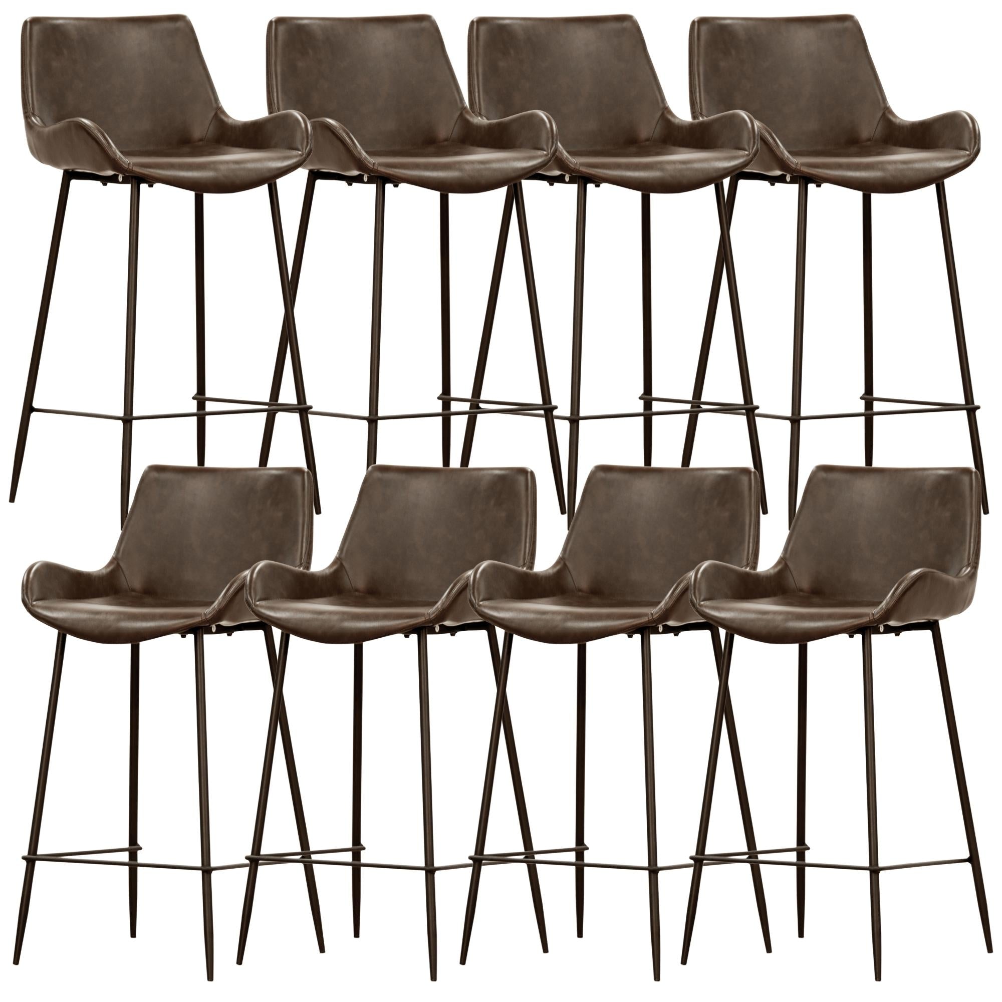 Brando Set of 8 PU Leather Upholstered Bar Chair Metal Leg Stool - Brown