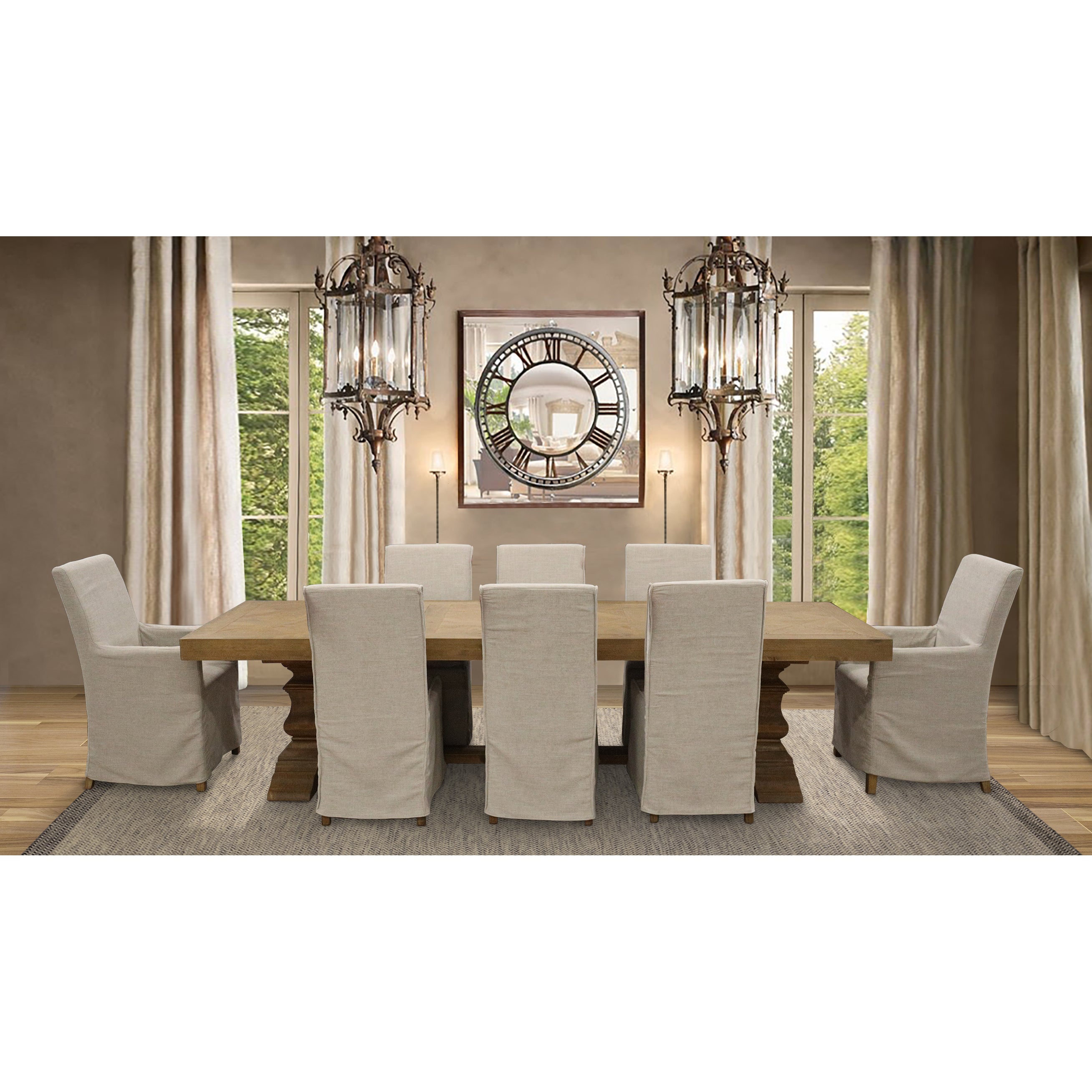 Ixora Dining Chair Set of 8 Fabric Slipcover French Provincial Carver Timber