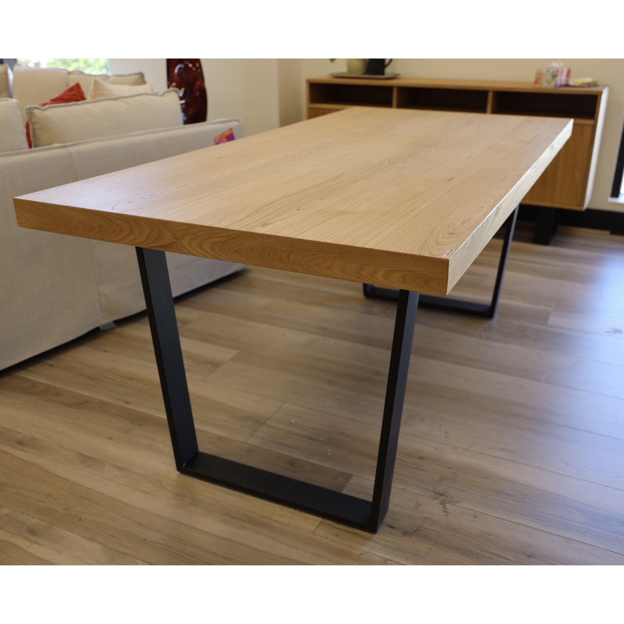 Petunia Dining Table 210cm Elm Timber Wood Black Metal Leg - Natural