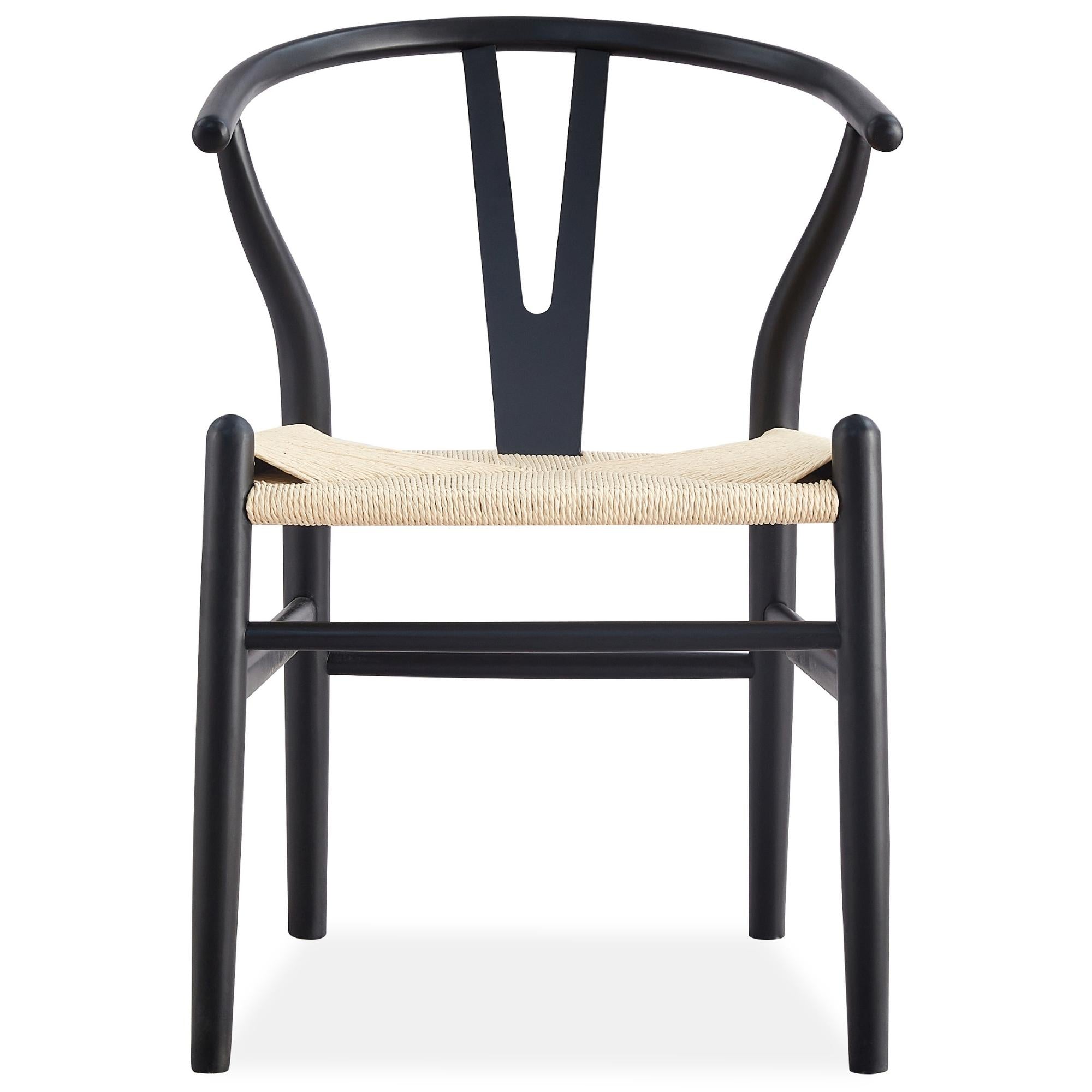 Anemone Set of 2 Wishbone Dining Chair Beech Timber Replica Hans Wenger - Black
