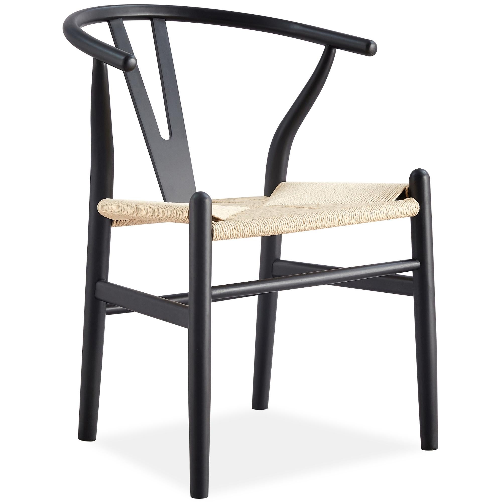 Anemone Set of 6 Wishbone Dining Chair Beech Timber Replica Hans Wenger - Black