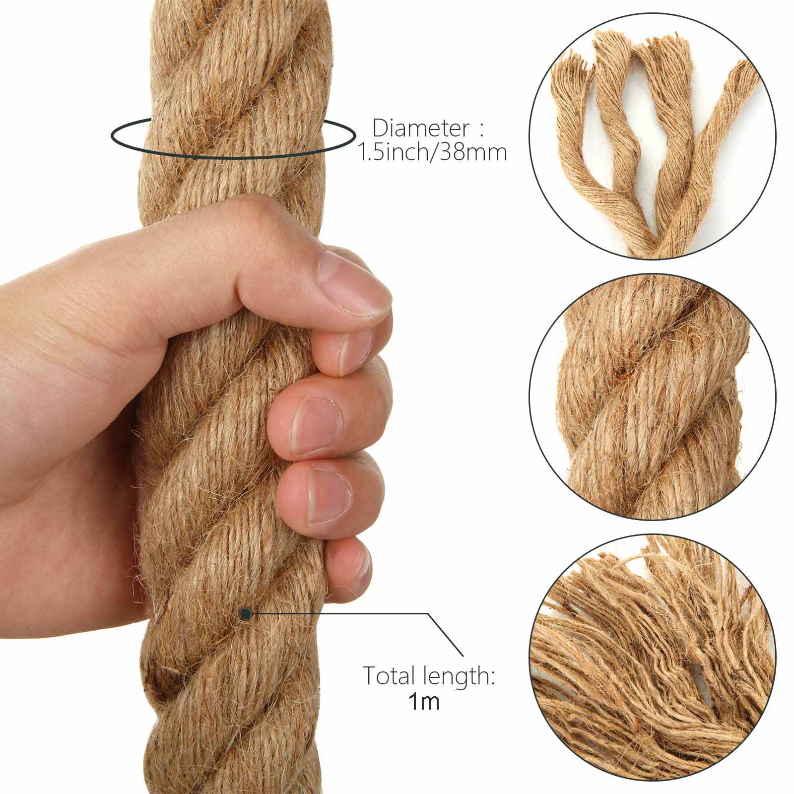 1m Sisal 40mm Rope Natural Twine Cord Thick Jute Hemp Manila Crafting Home Decor