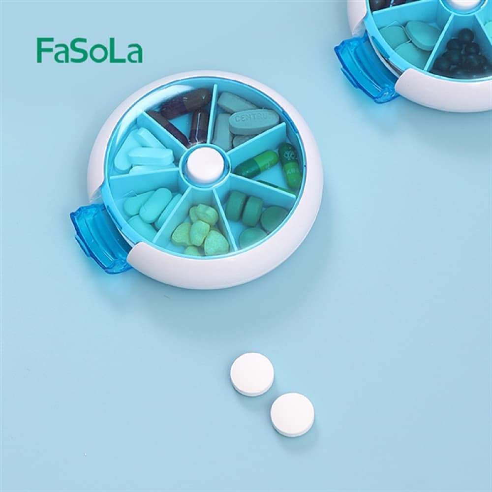 Fasola Rotating Seven-compartment Pill Box* Blue 9*2.5cm