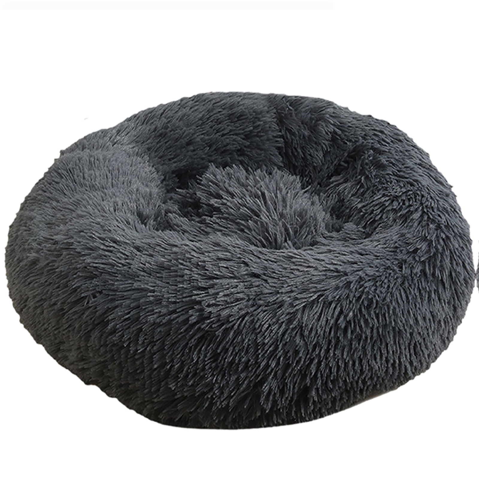 Dog Pet Cat Calming Bed Warm Plush Round Nest Comfy Sleeping Bed Dark Grey 70cm