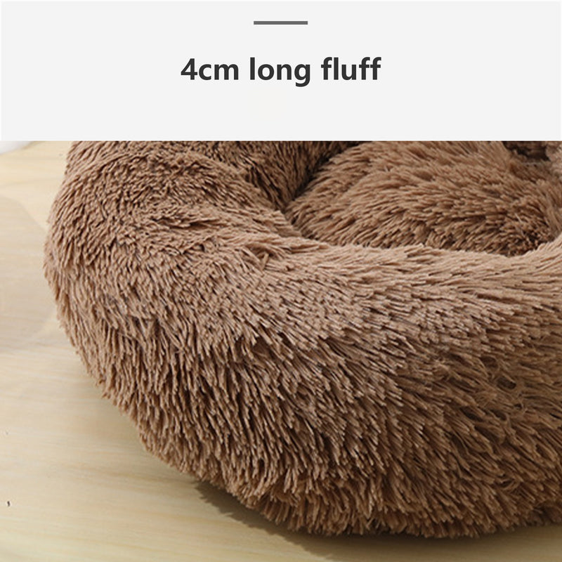 Pet Dog Bedding Warm Plush Round Comfortable Dog Nest Light Coffee Large 90cm
