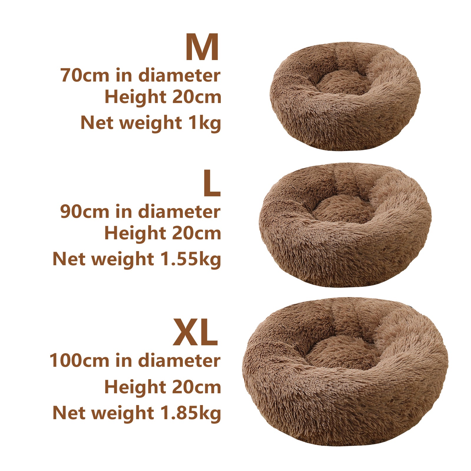 Pet Dog Bedding Warm Plush Round Comfortable Nest Sleeping kennel Coffee M 70cm