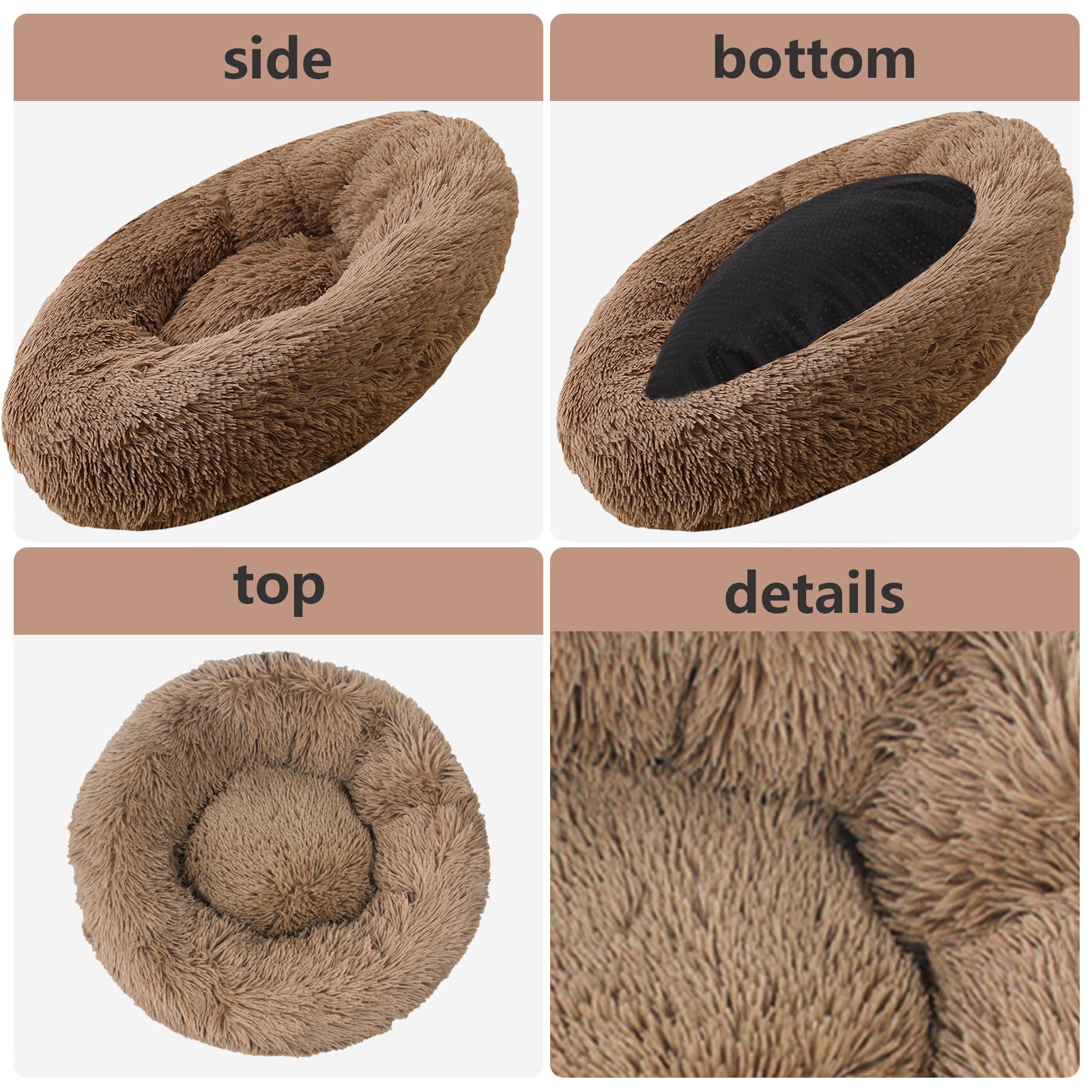 Pet Dog Bedding Warm Plush Round Comfortable Nest Sleeping kennel Coffee M 70cm