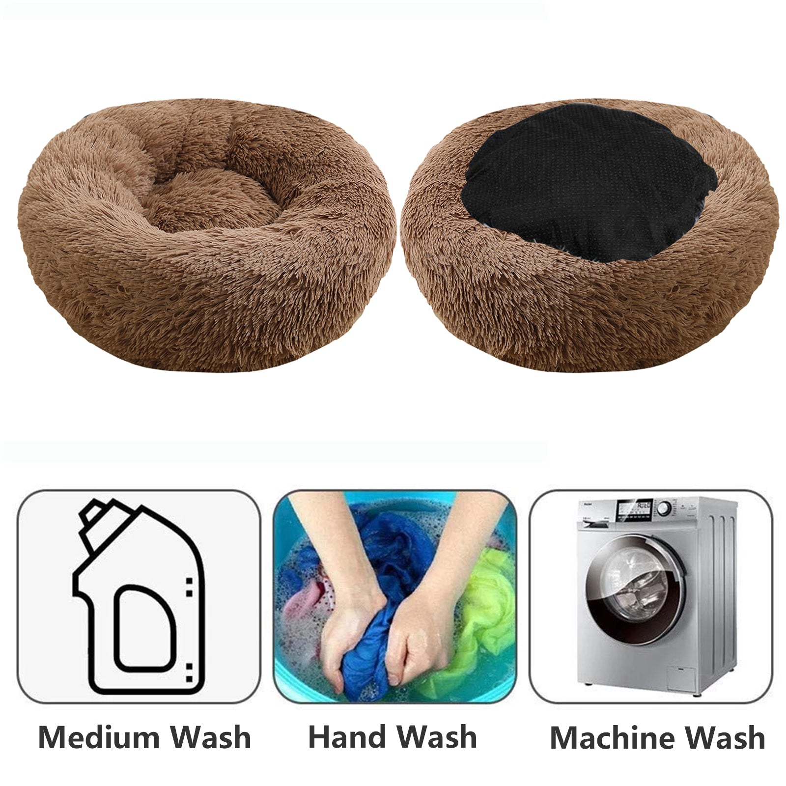 Pet Dog Bedding Warm Plush Round Comfortable Nest Sleeping kennel Coffee M 70cm