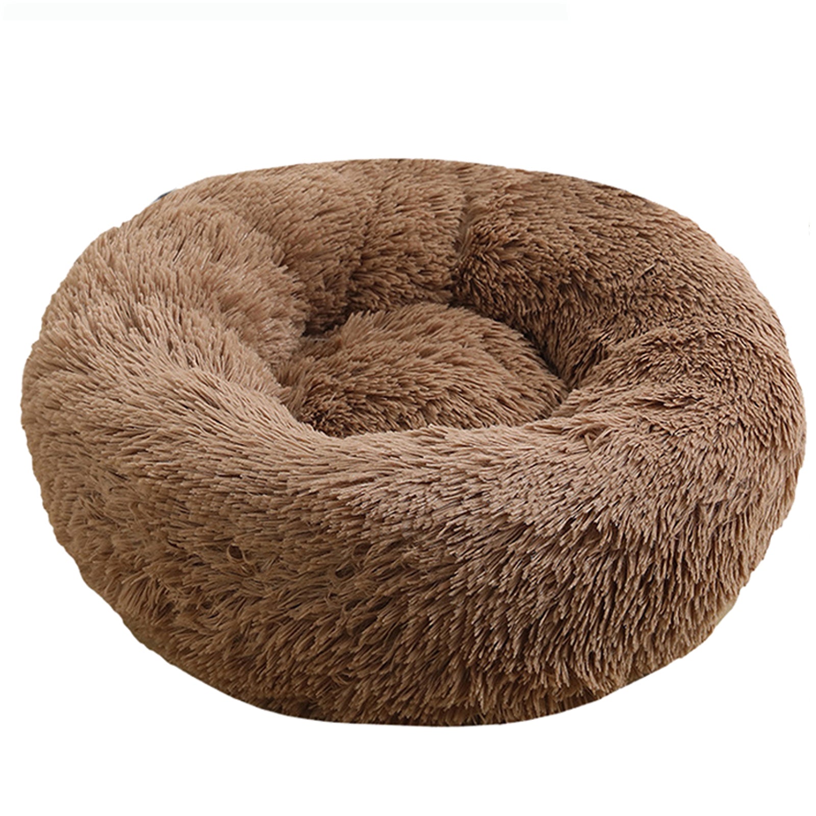 Pet Dog Bedding Warm Plush Round Comfortable Nest Sleeping kennel Coffee M 70cm