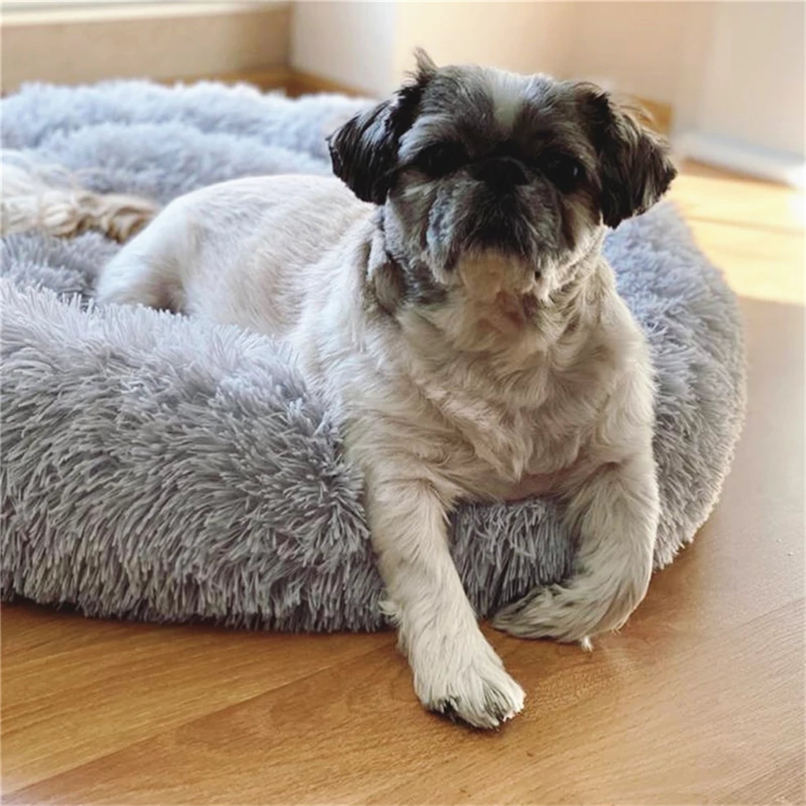 Pet Dog Bed Bedding Warm Plush Round Comfortable Dog Nest Light Grey Large 90cm Large
