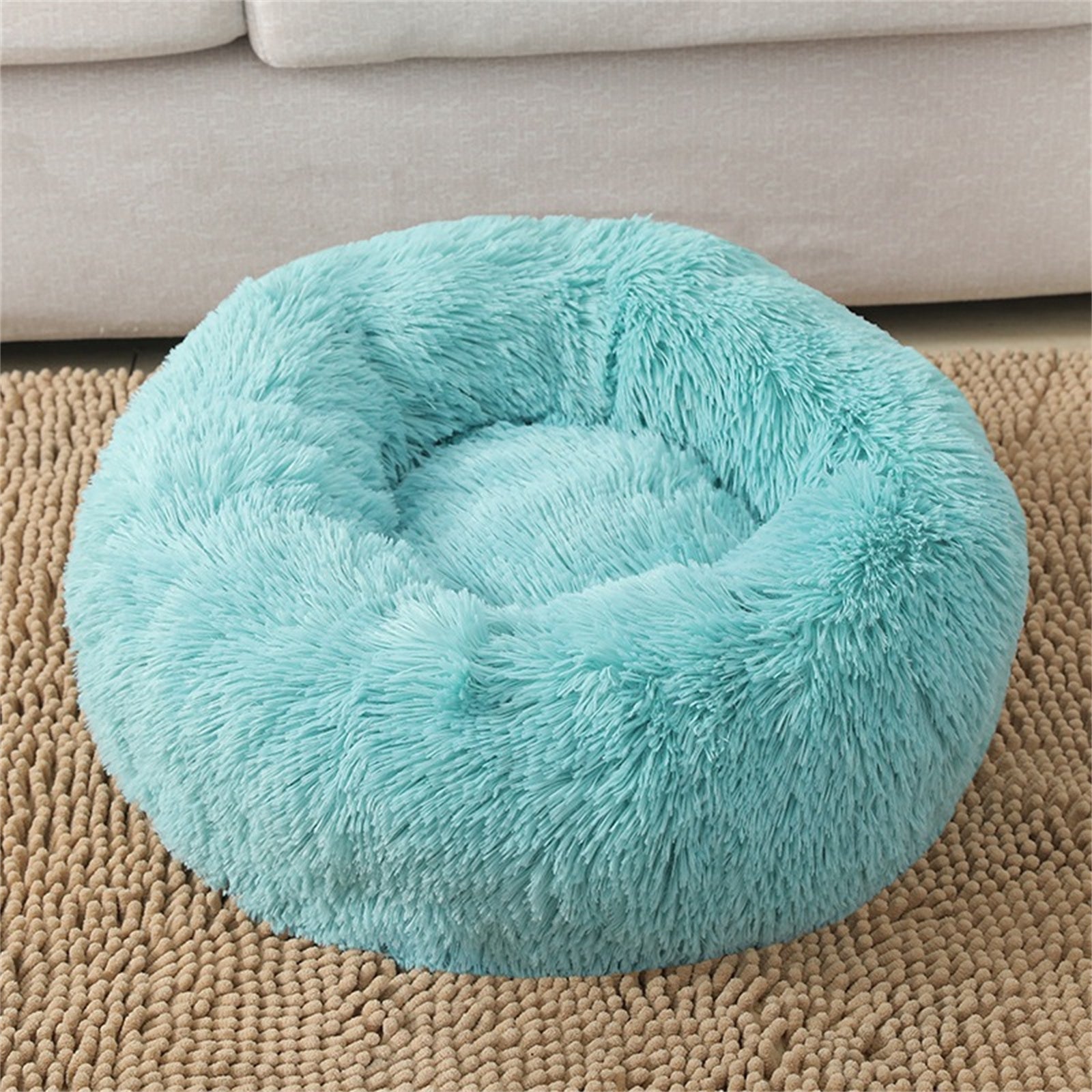 Pet Dog Bedding Warm Plush Round Comfortable Nest Comfy Sleep Kennel Green 100cm