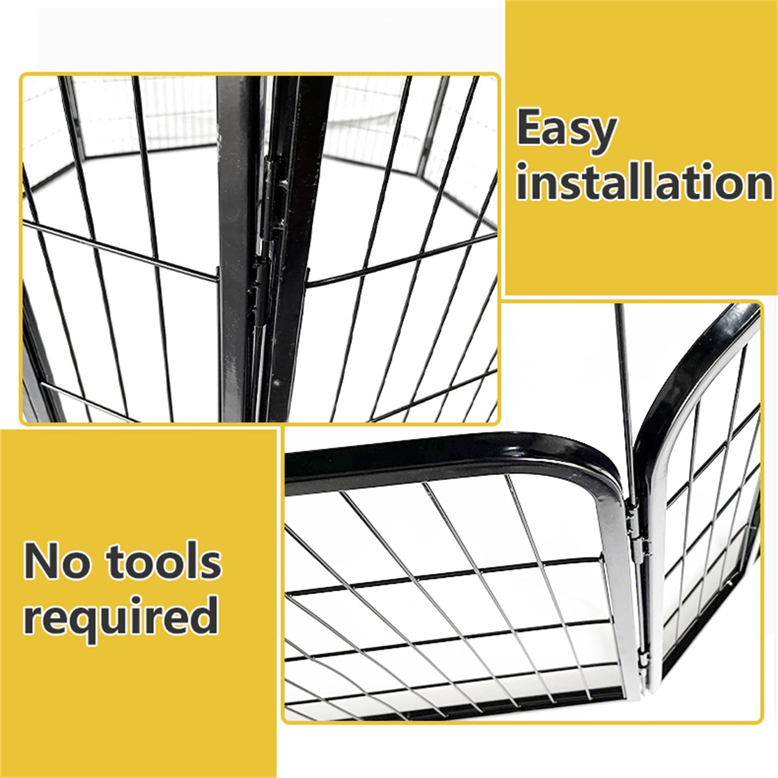 Heavy Duty Comfortable Pet Dog Game Fence Foldable 8 Panel Metal Dog Fence Black