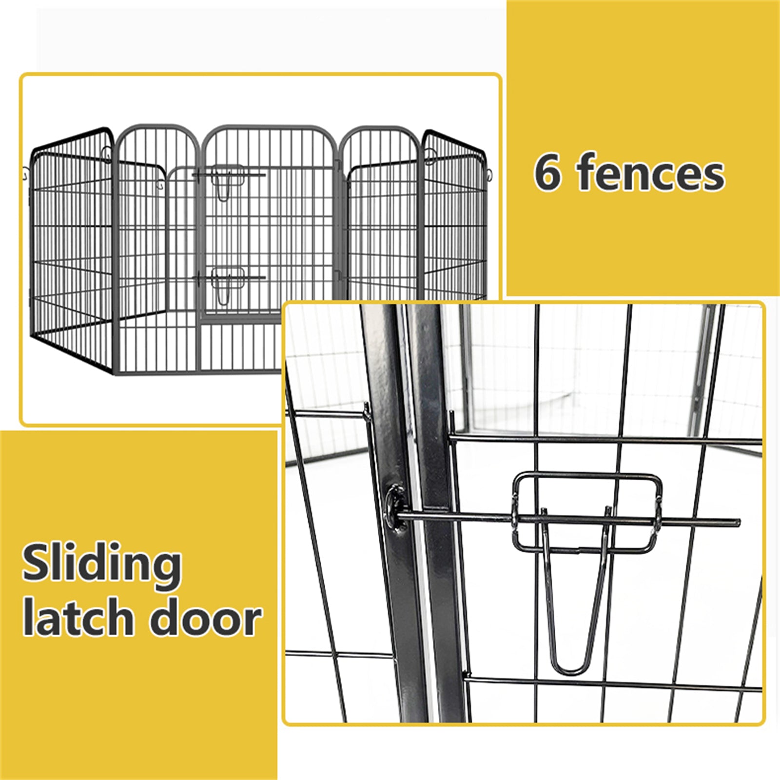 Heavy Duty Comfortable Pet Dog Game Fence Foldable 8 Panel Metal Dog Fence Black