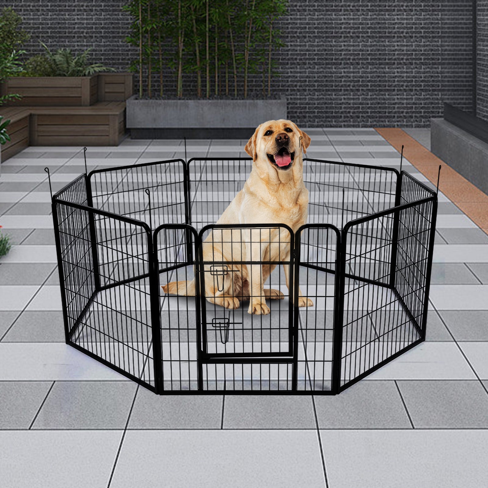 Heavy Duty Comfortable Pet Dog Game Fence Foldable 8 Panel Metal Dog Fence Black