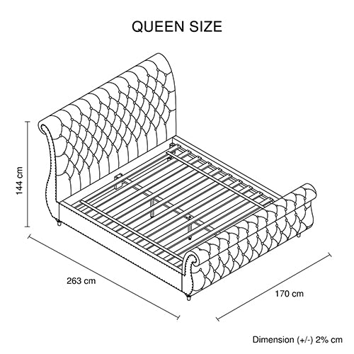 Queen Bed Frame Upholstery Velvet Fabric in Grey with Tufted Headboard Sleigh Bed