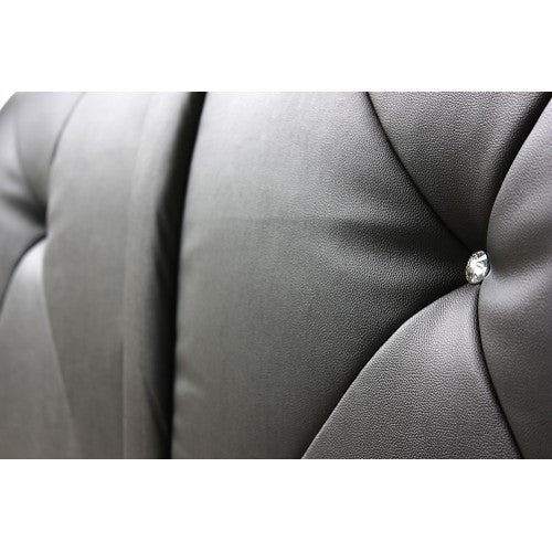 King Size Black Colour Bed Frame Upholstered Faux Leather with Crystal Headrest