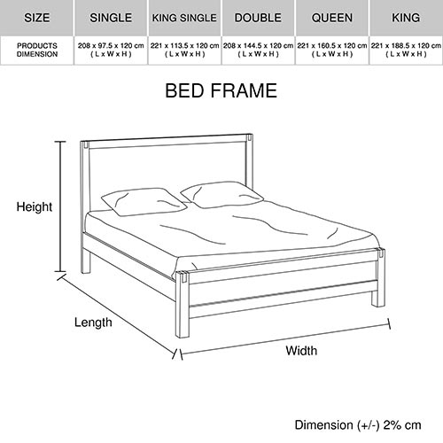King Single size Bed Frame in Solid Acacia Wood with Medium High Headboard in Oak Colour