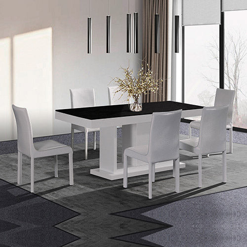 7 Pieces Dining Suite Dining Table & 6X White Chairs in Rectangular Shape High Glossy MDF Wooden Base Combination of Black & White Colour