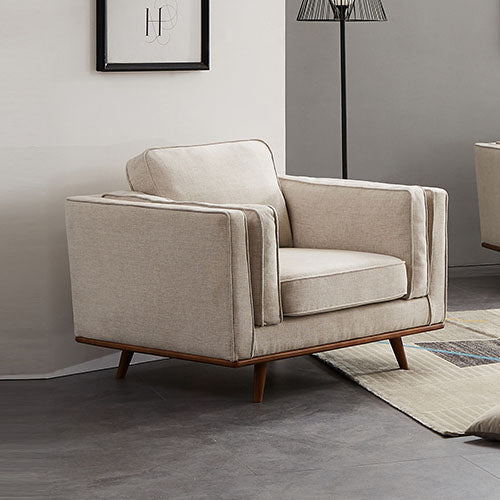 Single Seater Armchair Sofa Modern Lounge Accent Chair in Beige Fabric with Wooden Frame