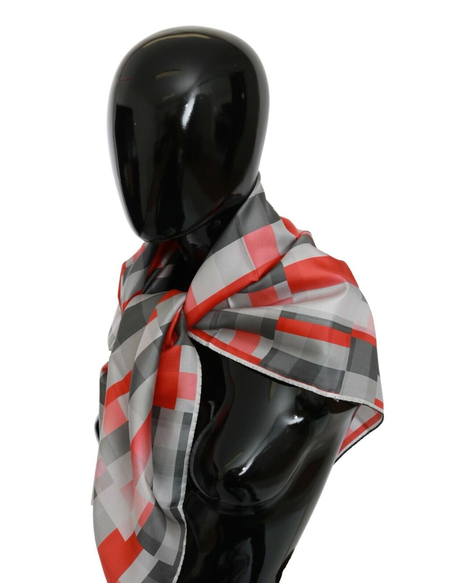 C’N’C COSTUME NATIONAL Gray Red Checkered Silk Scarf One Size Women