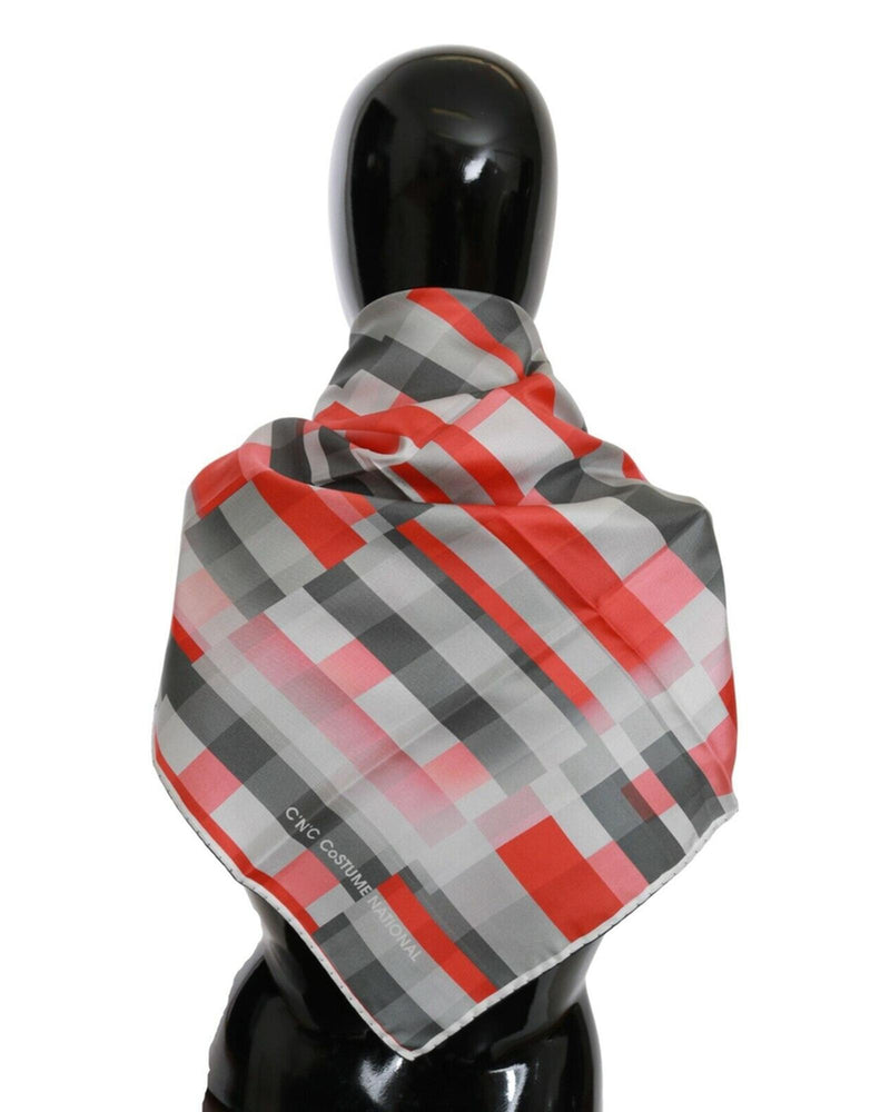C&#8217;N&#8217;C COSTUME NATIONAL Gray Red Checkered Silk Scarf One Size Women