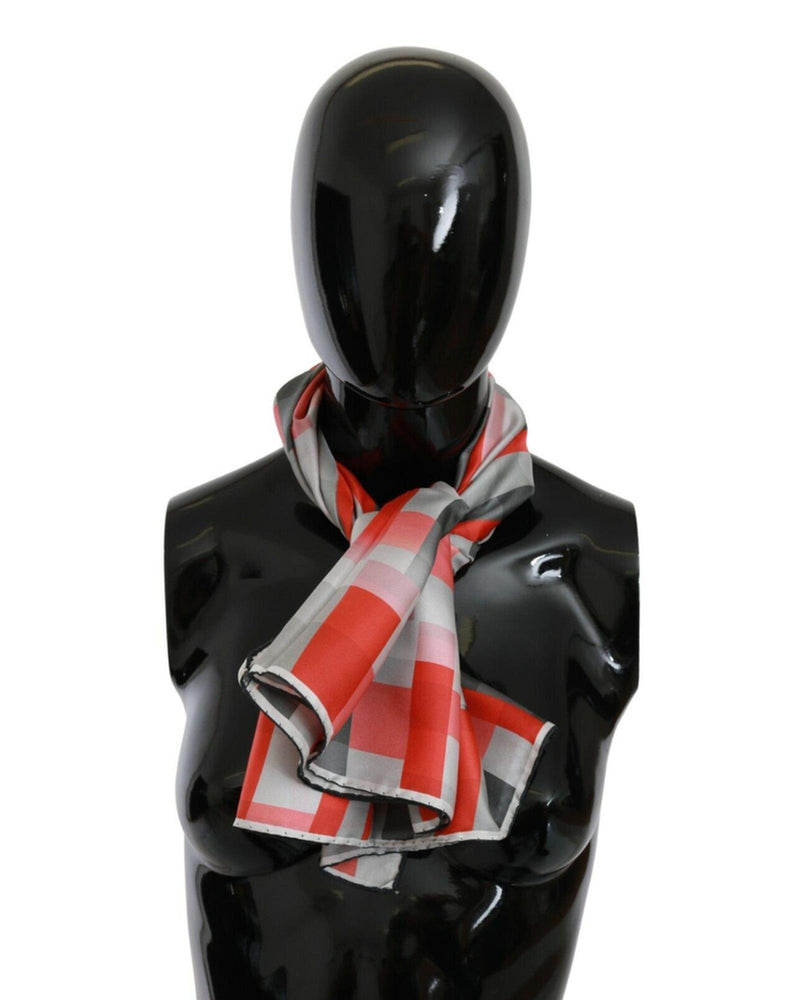 C&#8217;N&#8217;C COSTUME NATIONAL Gray Red Checkered Silk Scarf One Size Women