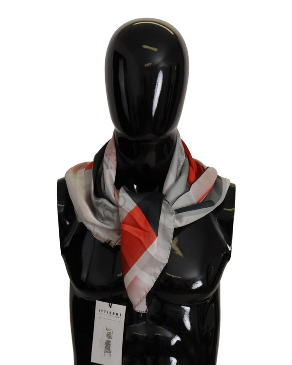 Costume National Women's Gray Red Silk Shawl Foulard Wrap Scarf - One Size