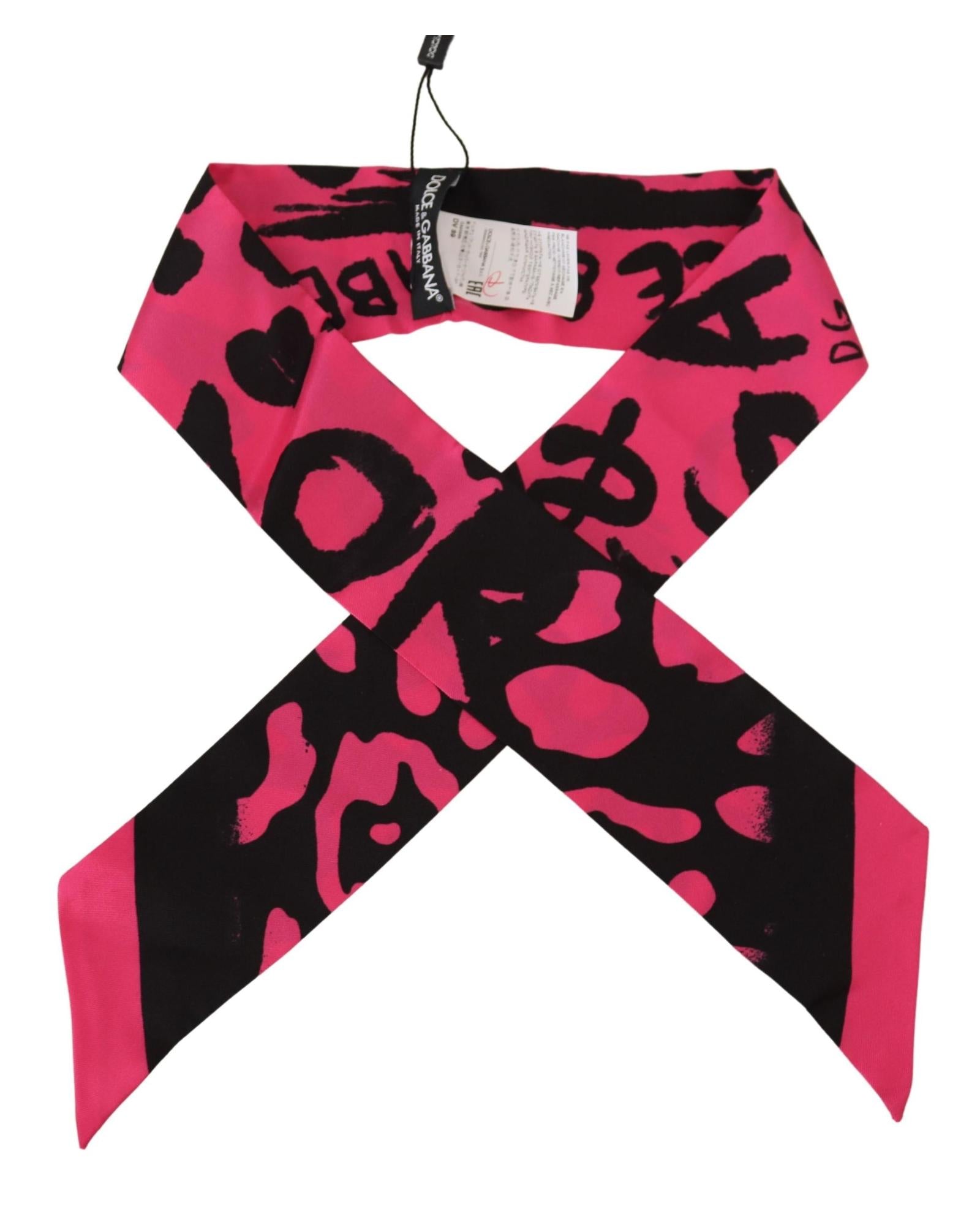 100% Authentic Dolce & Gabbana Silk Bandeau Scarf with Logo Print One Size Women