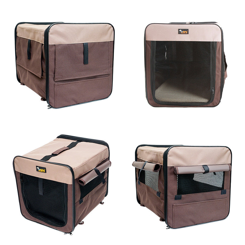 Pet Carrier Bag Soft Dog Crate Cage Kennel Tent House Foldable Portable Car Bed Brown 82*58*58CM