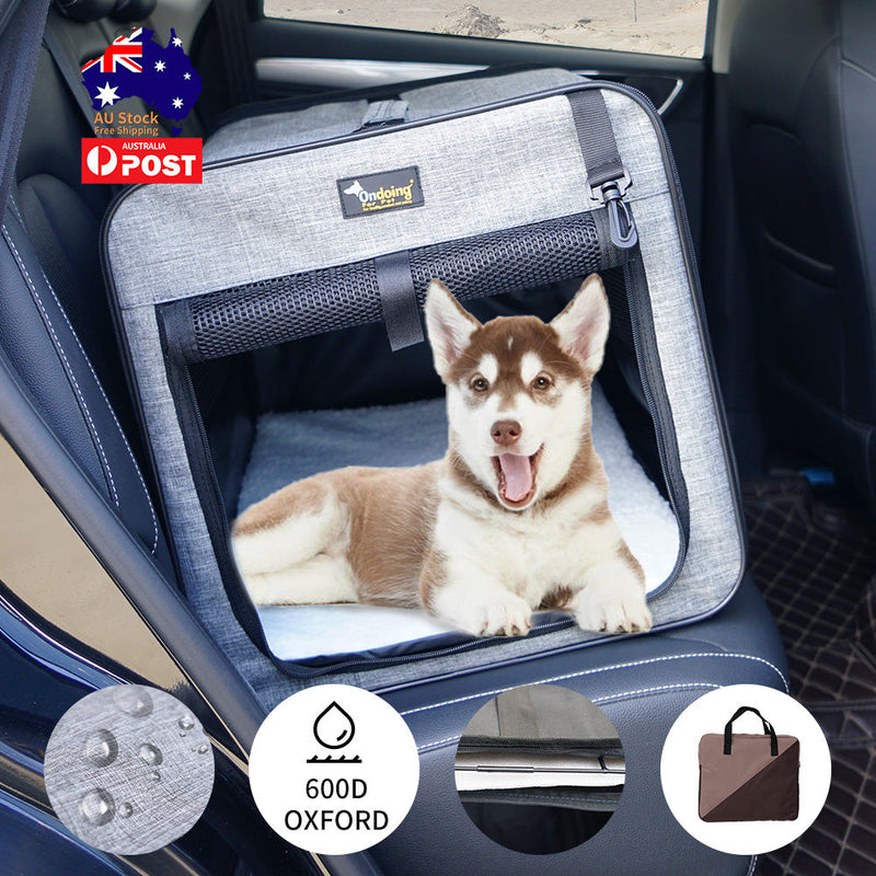 Pet Carrier Bag Soft Dog Crate Cage Kennel Tent House Foldable Portable Car Bed Grey 70*52*54CM