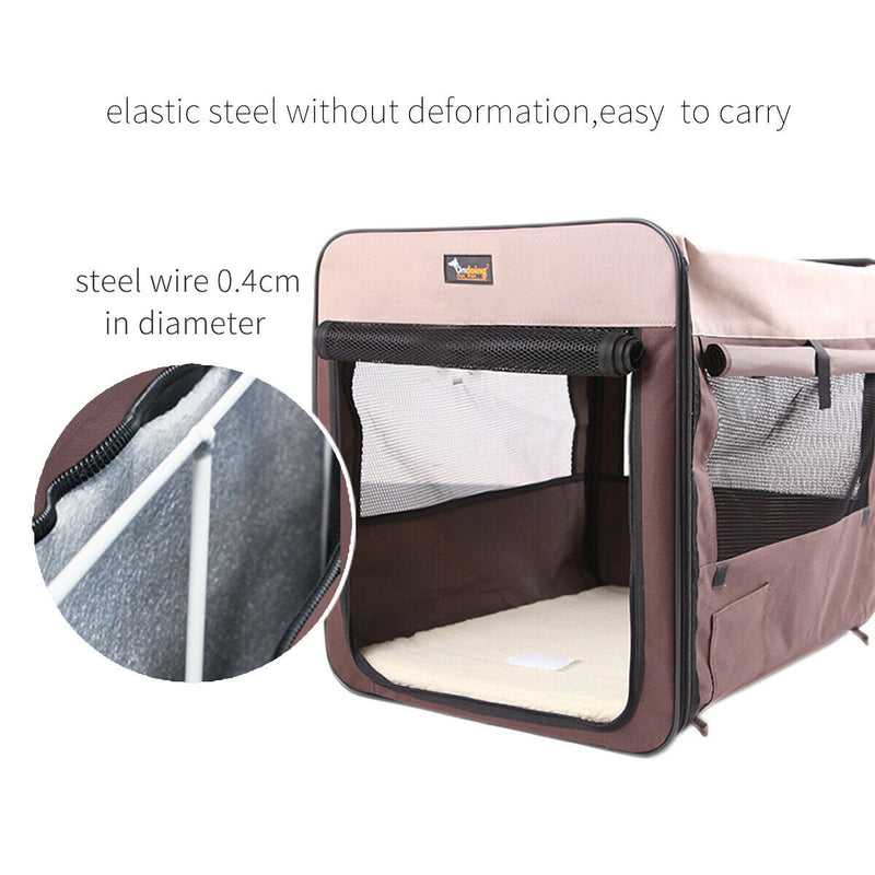 Pet Carrier Bag Soft Dog Crate Cage Kennel Tent House Foldable Portable Car Bed Brown 46x38x41CM
