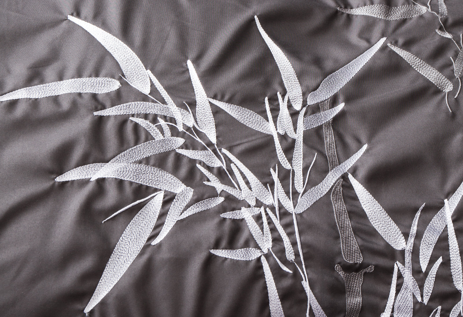 Luxton King Size Embroidered Bamboo Pattern Black Grey Quilt Cover Set (3PCS)