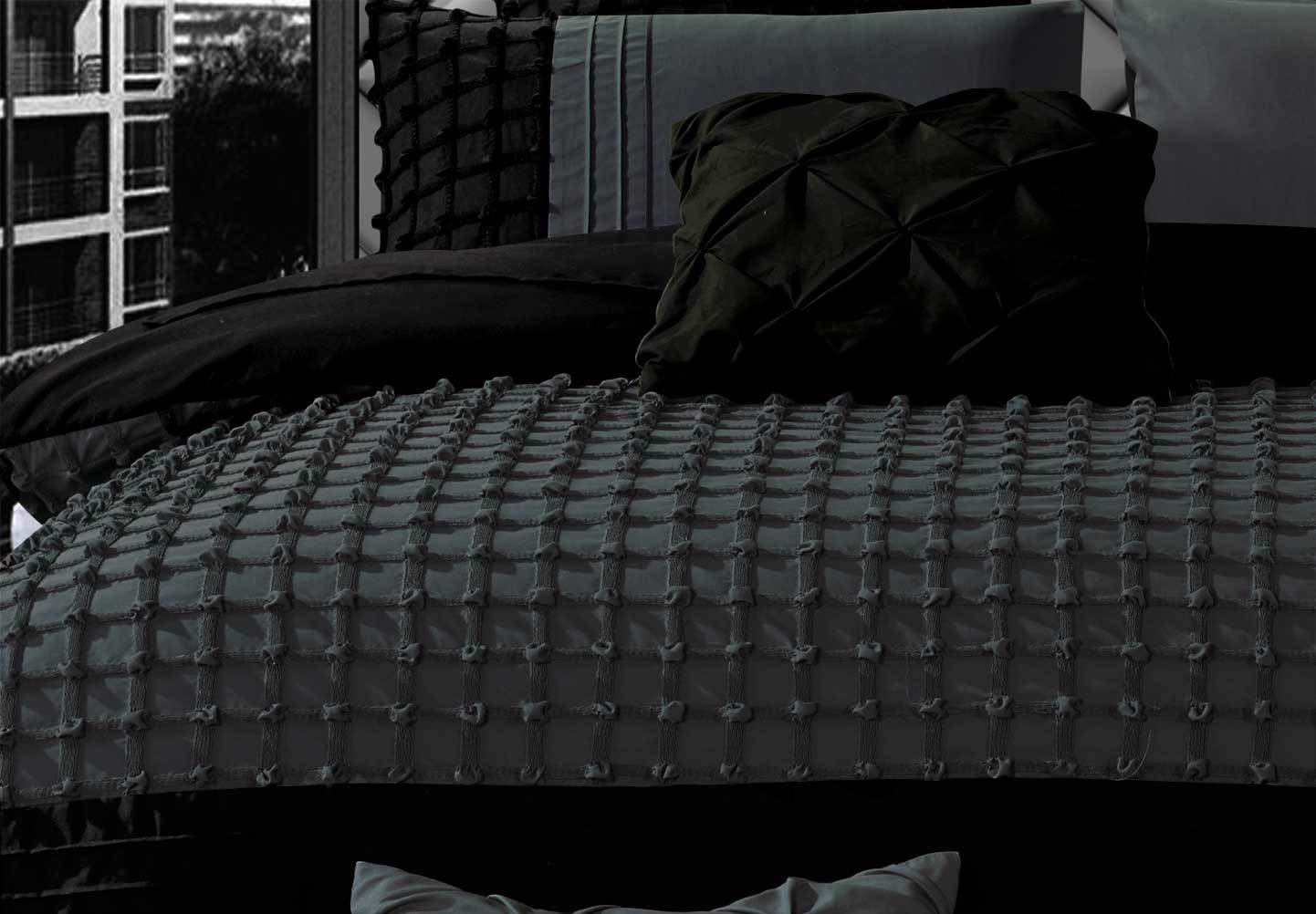 Luxton King Size Stone Grey Cross Pintuck Quilt Cover Set(3PCS)