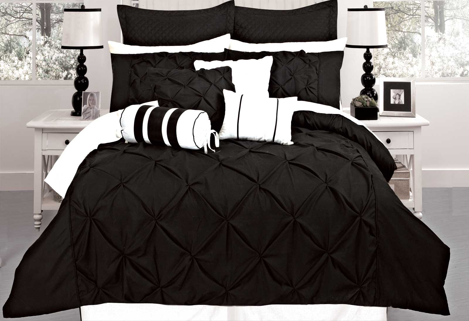 Luxton Super King Size Black Diamond Pintuck Quilt Cover Set(3PCS)