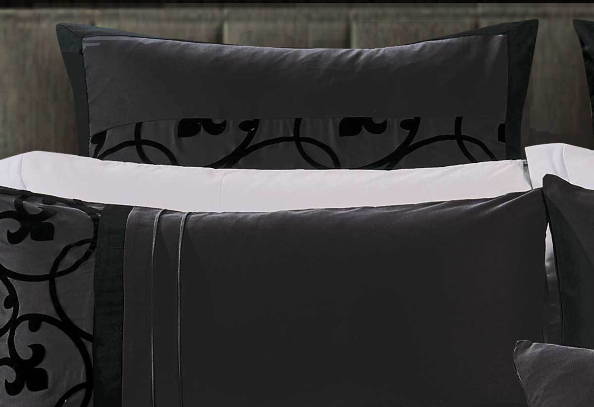 Luxton Queen Size Flocking Charcoal Black Quilt Cover Set (3PCS)