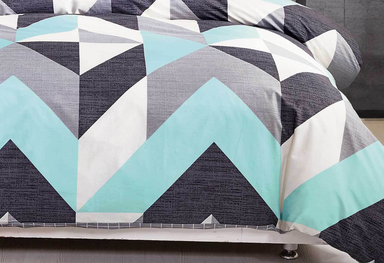 Luxton Queen Size Cotton Aqua Zig Zag Quilt Cover Set (3PCS)
