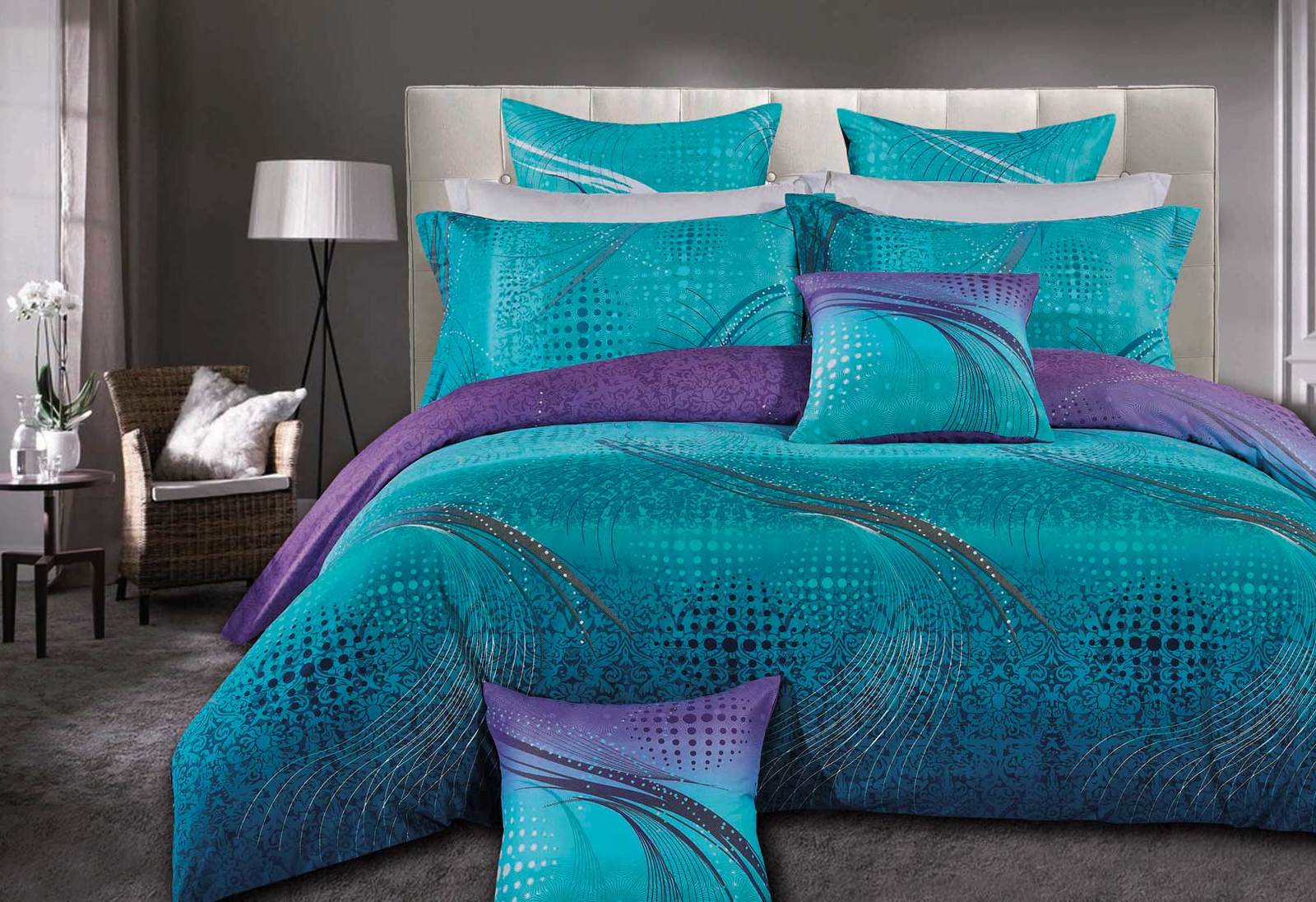 Luxton King Size Turquoise Aqua and Purple Quilt Cover Set(3PCS)