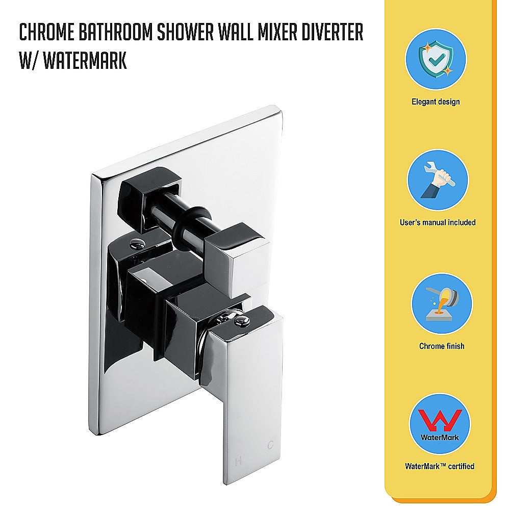 Chrome Bathroom Shower Wall Mixer Diverter w/ WaterMark