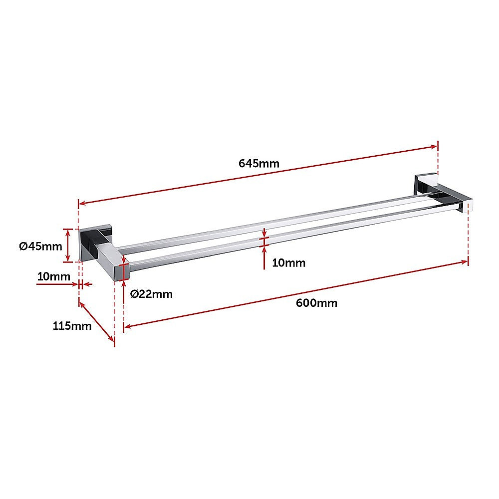 Double Classic Chrome Towel Bar Rail Bathroom