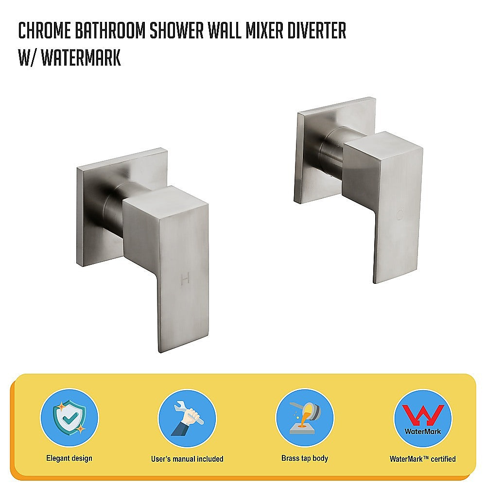 Chrome Shower/Bath Mixer Tap Set with Brushed Finish w/ WaterMark