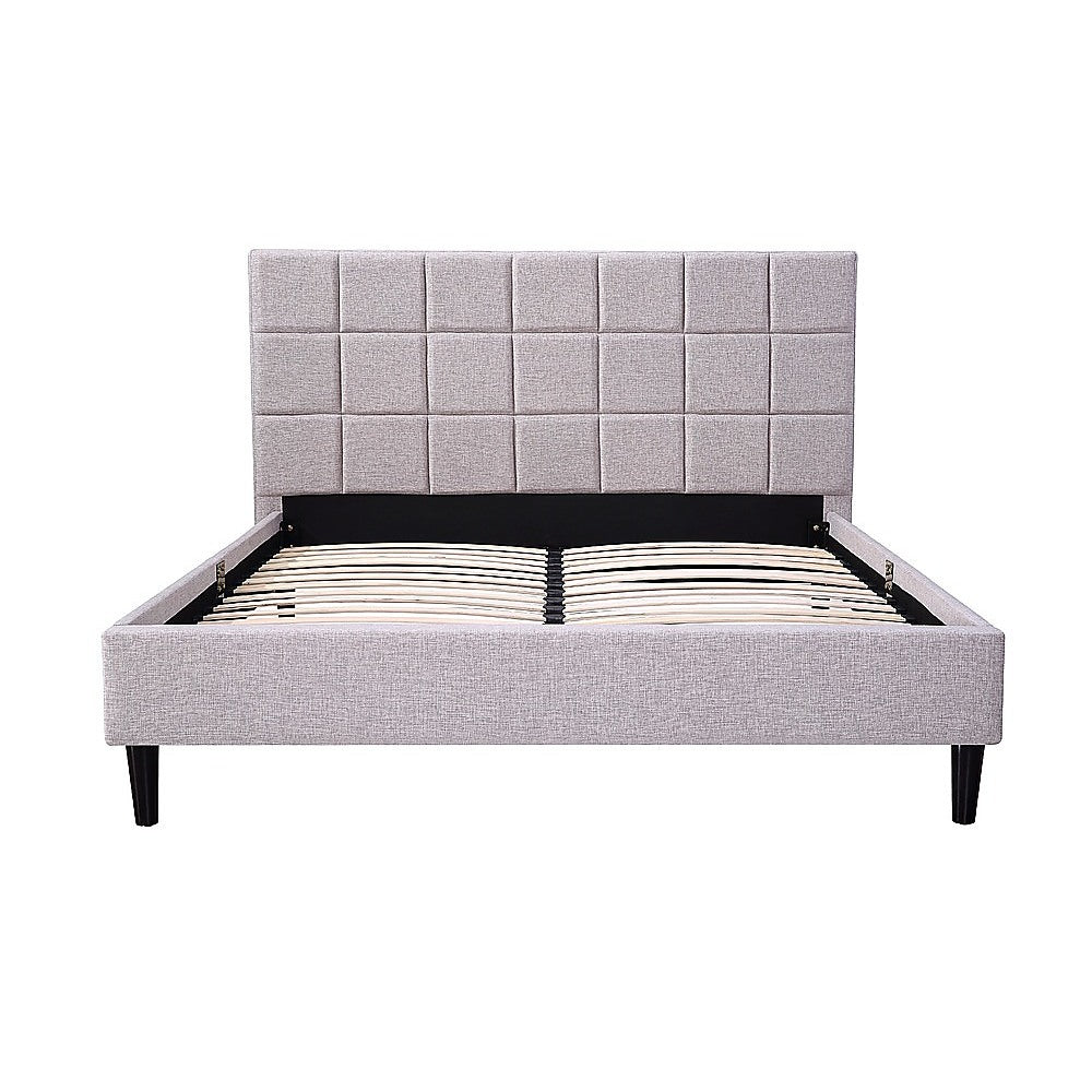 Queen Linen Fabric Deluxe Bed Frame Beige