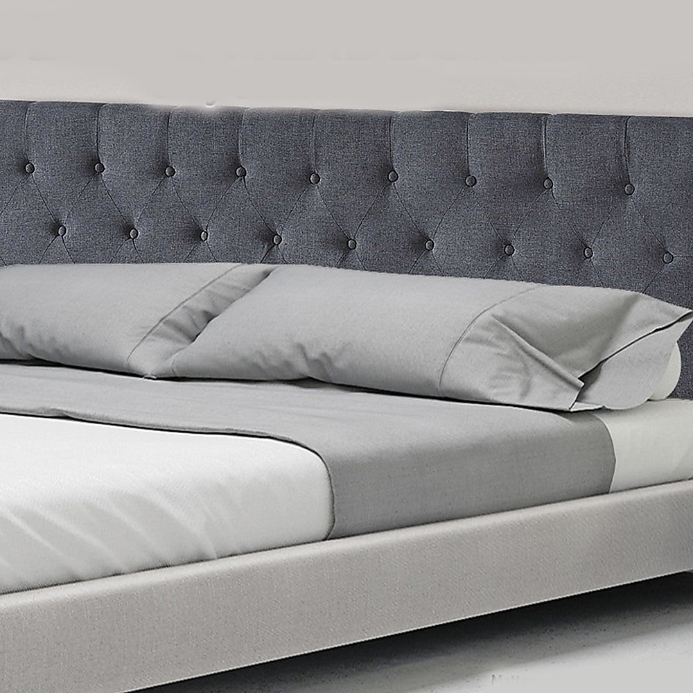 Linen Fabric King Bed Deluxe Headboard Bedhead - Grey